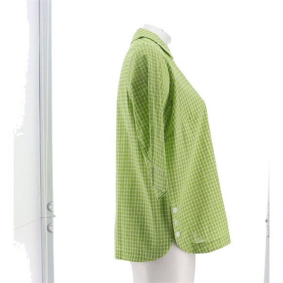 NWT JOAN RIVERS TEXTURED BUTTON FRONT SHIRT W/SIDE BUTTONS LIME GREEN XXS - Picture 6 of 11